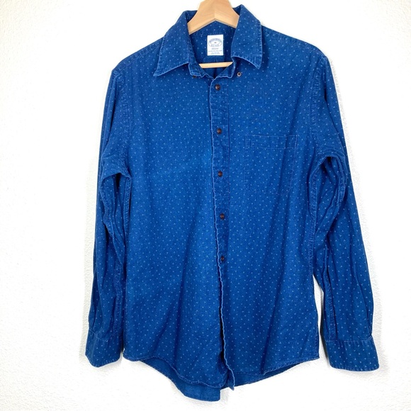 Brooks Brothers Shirt Mens Medium Blue Button Down Regent Dots Cotton - Picture 2 of 14